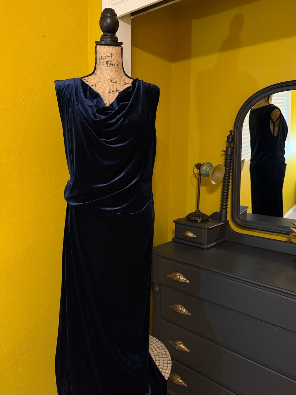 MSK Navy Velvet Cowl Neck Maxi Dress